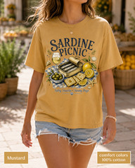 Sardine Picnic Comfort Colors Shirt, Vintage Coastal Seafood Summer Tee
