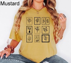 Comfort Tee Whimsical Flower Postage Stamp Shirt Vintage Style