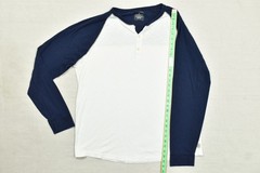 American Eagle Mens XXXL Waffle Knit Henley Raglan Sleeve Shirt Blue White 3XL
