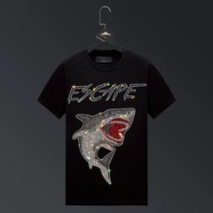 New Men Fashion Diamond Shark Rhinestones Luxury Black White T-Shirt