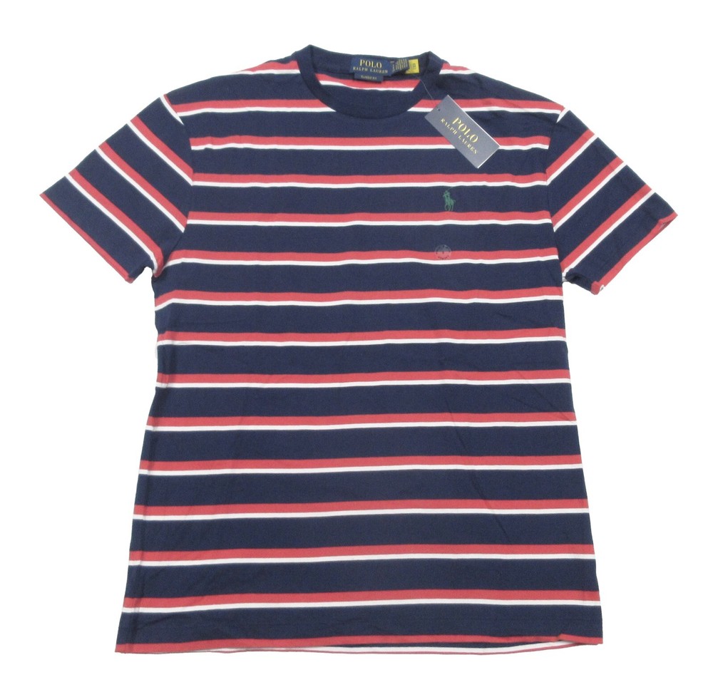 Polo Ralph Lauren Men’s Navy/Red/White Stripe Crew-Neck Classic Fit T-Shirt