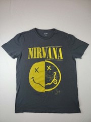 Old Navy Nirvana Smiley Face Band T-Shirt Small Gray Graphic Yellow Logo