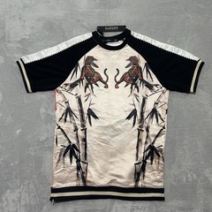 Hudson Outerwear Japan Tiger Bamboo Graphic Satin Jersey Shirt Beige Medium NWT
