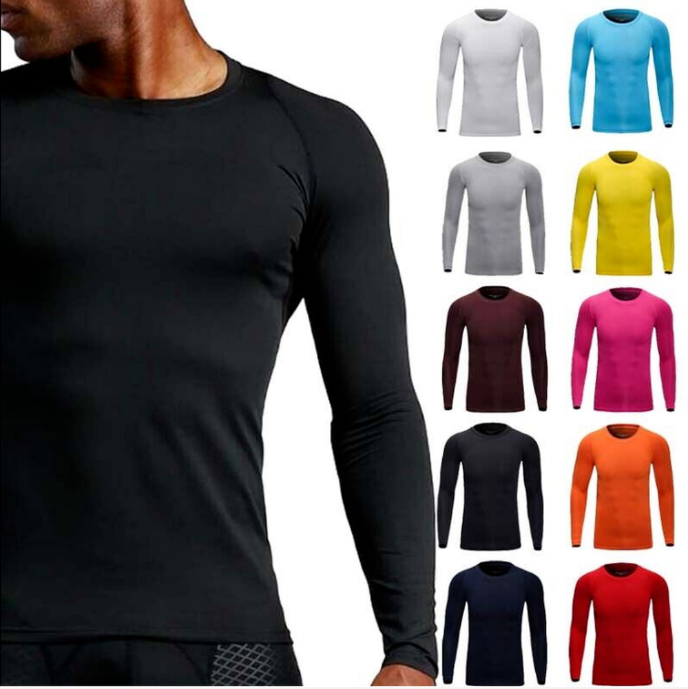 Men Sport Long Sleeve Thin No Plush Underwear Johns Winter Basic Crew Tops Shirt