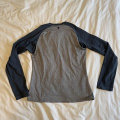 Vintage prAna Long Sleeve Raglan Shirt Small S Gray Blue Floral Spellout Graphic