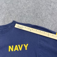 Soffe Vintage Navy Logo Long Sleeve T-Shirt Fits Men’s Size Large Blue Yellow