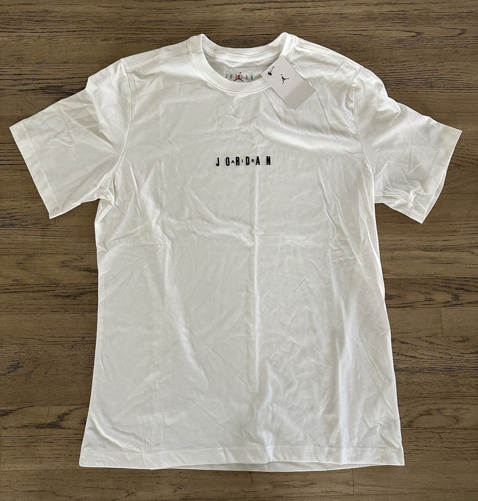 Jordan Shirt Mens LG White Black Embroidered Jumpman Logo Nike Air Tee NWT