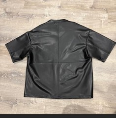 Men’s Black Zara Leather T-Shirt L Short Sleeve Crew Neck Chest Pocket