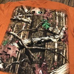 Mossy Oak Camo Design Burnt Orange T-Shirt Size L 3D Logo Spellout NWT Fall