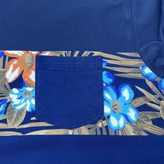 Lands End Super-T Men’s Cotton Hawaiian Print Colorblock Pocket Tee Size XL