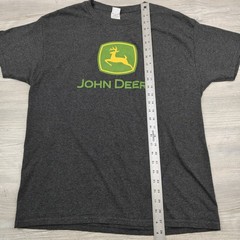 John Deere Logo Graphic T-Shirt Men’s Large Gray Green Yellow Hanes Cotton Blend