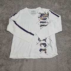 Tommy Hilfiger Mens White Graphic V-Neck Long Sleeve Trim Fit Tee Shirt Large