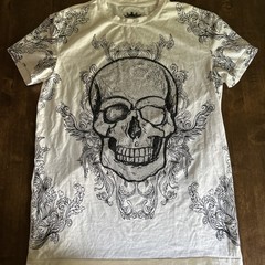 Heads or Tails Shirt Small Skull Rhinestone Tattoo Graphic Unique Bones 💀