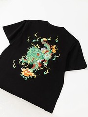 Niepce Emerald Kirin Embroidered Tee Japanese Streetwear T-Shirt for Men