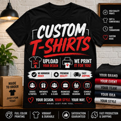 Big & Tall 2 sided Custom 7XL 1 Custom Black Tee Shirt Print on Front & Back