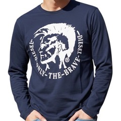 Vintage Y2K $78 DIESEL Navy Blue ACHEL Long Sleeve Slim Fit Designer T-shirt NWT