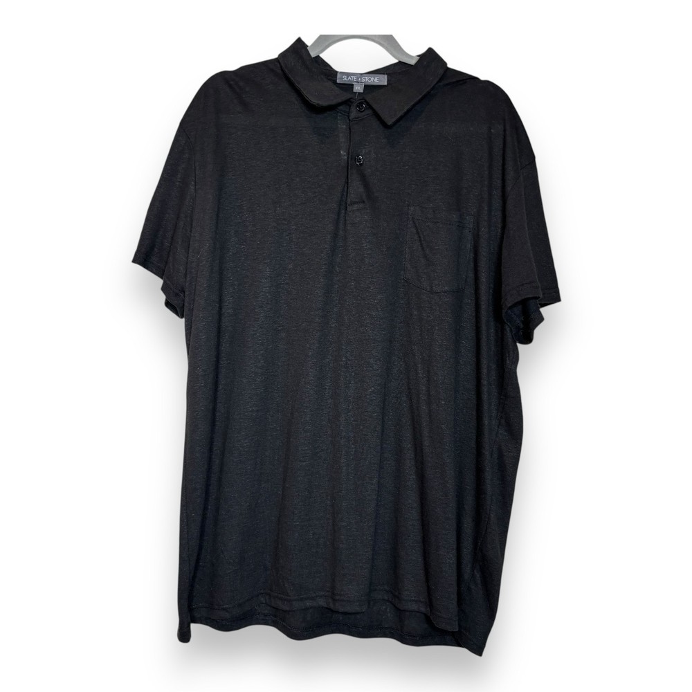 SLATE&STONE BLACK LINEN POLO SHIRT SZ XXL