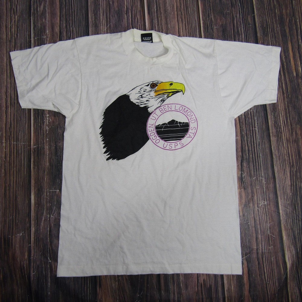 Vintage USPS Ogden Utah Eagle Shirt Mens Large White Single Stitch 80s