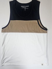 NEW Free Planet Mens Tank Top XL Navy Tan White Colorblock Summer Athleisure