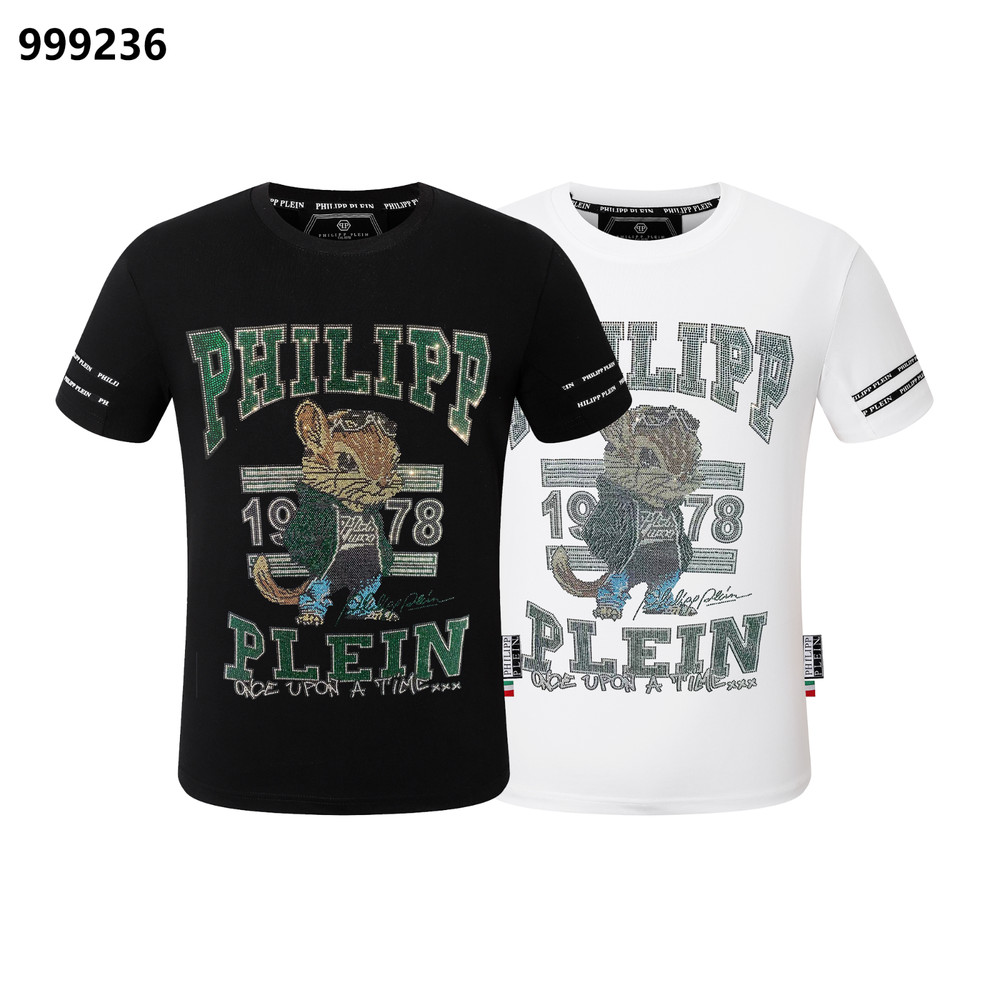 PHILIPP PLEIN T-shirt Round Neck SS PP Glass Black/White Size Medium