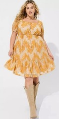 NWT TORRID Mini Two Tone Lace Tiered Babydoll Dress Mustard Yellow 1x 14/16