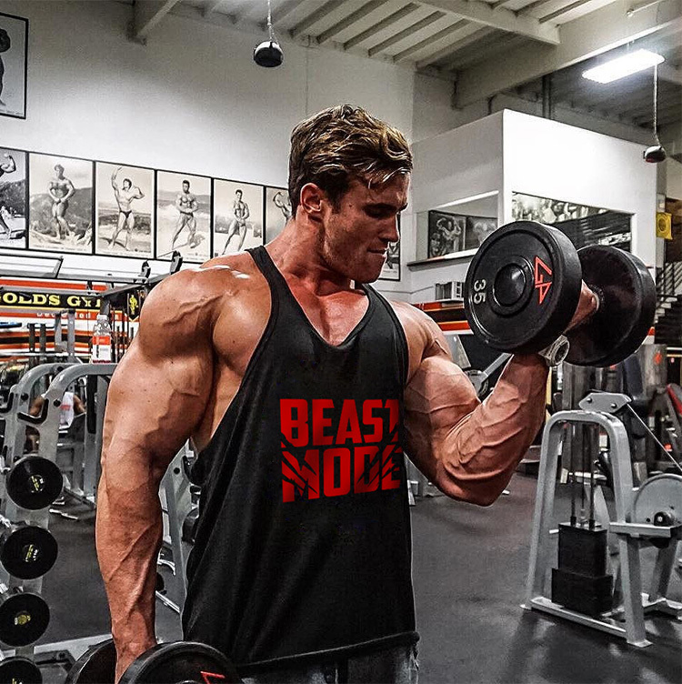 Men Gym BEAST MODE Bodybuilding Stringer Sleeveless Muscle Cotton Tank Top Vest