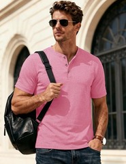 Men’s Henley Short Sleeve Shirt Moisture Wicking Lightweight