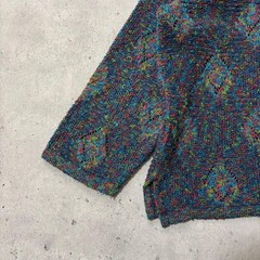 One-of-a-kind all-oer pattern retro knit sweater mix color short length thin
