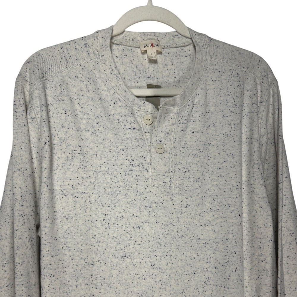 J.Crew Long Sleeve Henley Shirt Gray Blue Speckled Marl Cotton Size L NWT