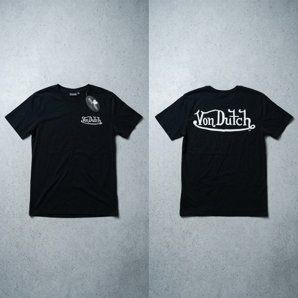 Von Dutch Men’s T-Shirt Small Black White Spellout Logo Y2K Graphic Tee NWT