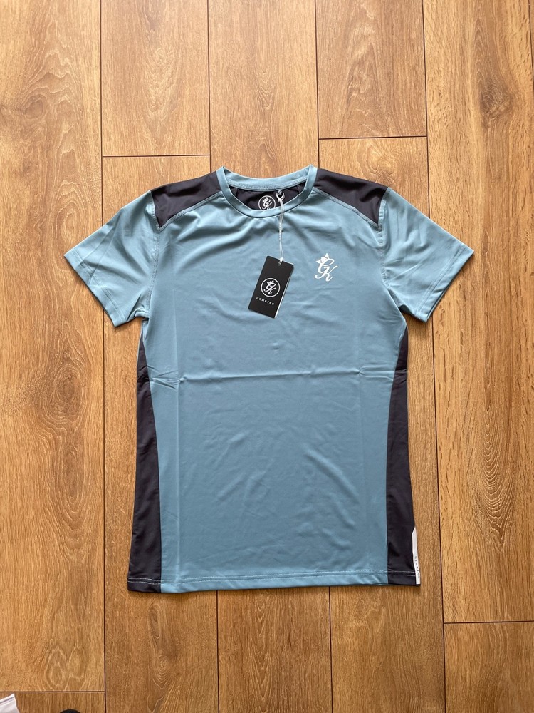 Gym King Mens Performance Smoke Blue Contrast T Shirt Panel Short Sleeve