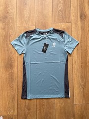 Gym King Mens Performance Smoke Blue Contrast T Shirt Panel Short Sleeve