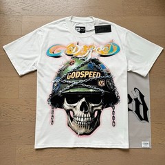 Godspeed Skeleton soldier chain helmet printing Tee Mens Cotton T-shirt