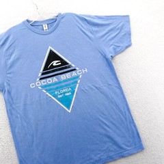 Cocoa Beach Shirt Mens Large Blue Florida Nature Travel Beach Palm Tultex New