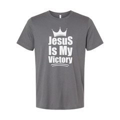 Unisex Christian T Shirt Featuring The Phrase Jesus Is My Victory With Crown Emb
