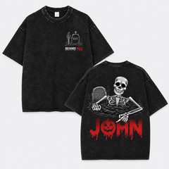 Custom Skeleton Halloween Shirt, Personalized Name Washed Tee, Spooky Skeleton
