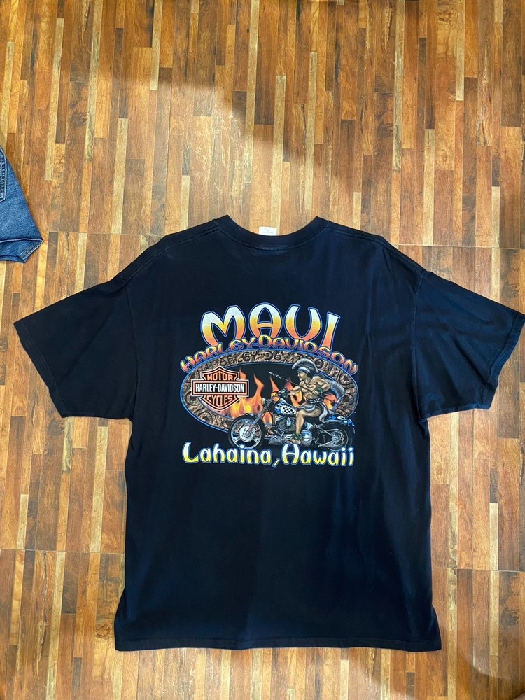VTG 2006 Harley Davidson T shirt XL Maul Lahaina Hawaii Biker Tee Black 2 Sided