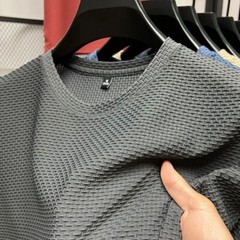 Bamboo Mesh Ice Silk Summer Slim Fit T-Shirt Men’s Short Sleeved Round Neck