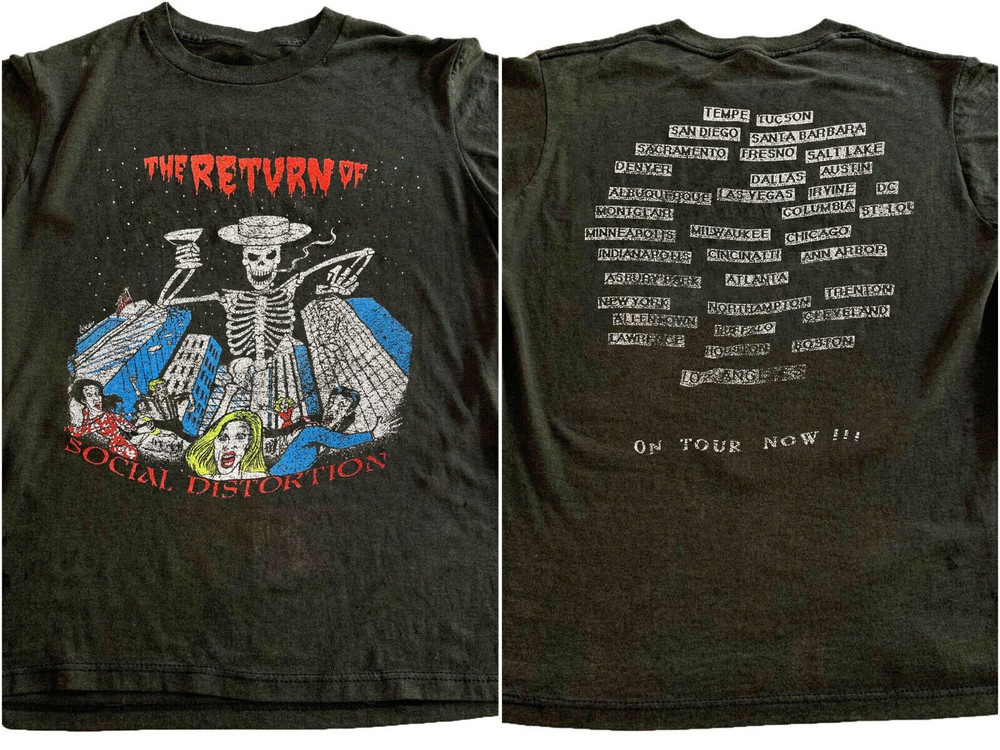 Reprint Social Distortion band 90s Retro style 2 side black T shirt NH12049