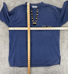 Artesania Landa Pullover Shirt Size XL Blue Embroidered Trim V-Neck Peru Cotton