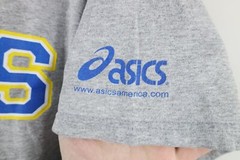 Vintage Asics Mens Size Medium Spell Out Block Letter Short Sleeve T-Shirt Gray