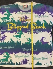 Vtg 90s Disney Blizzard Beach Faded Distress AOP Shirt L Surf Vaporwave Grunge