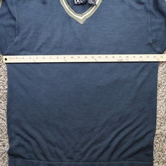 Vintage X-Treme Gear V-Neck Acrylic Shirt Size Medium Retro Striped Navy Blue