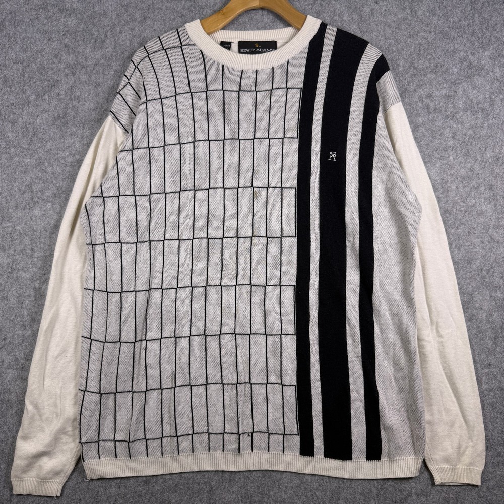 Stacy Adams Men’s Lightweight Long Sleeve Sweater, Cream and Black, Size Large