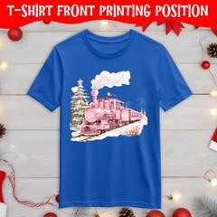 Christmas T-Shirt Pink Train Snowy Winter Scene Mens and Womens Tee #MC