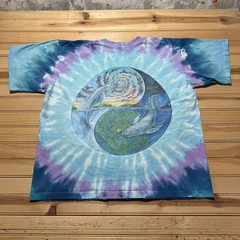 Vintage 90s 1993 Jerry Jaspar Dolphin Yin Yang Solar Eclipse Tie Dye Shirt XXL