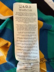 Guess Originals Men’s L Vista Logo T-Shirt Blue Black Yellow Striped Streetwear