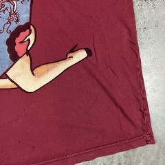 Ed Hardy T Shirt Mens Large Burgandy Y2K Grunge Sexy Lady Distressed Preowned