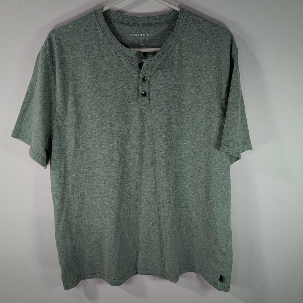 Lucky Brand Los Angeles XL T Shirt Henley Men V Neck Short Sleeve Green
