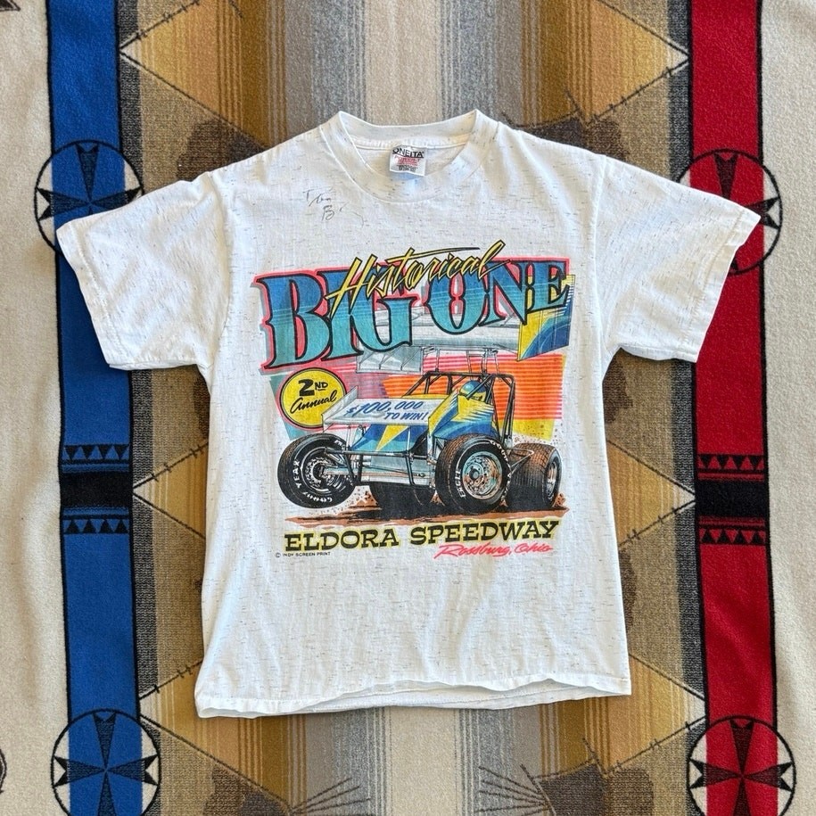 Vintage 90s Eldora Speedway Big One Dirt Track Racing T-Shirt Size Medium